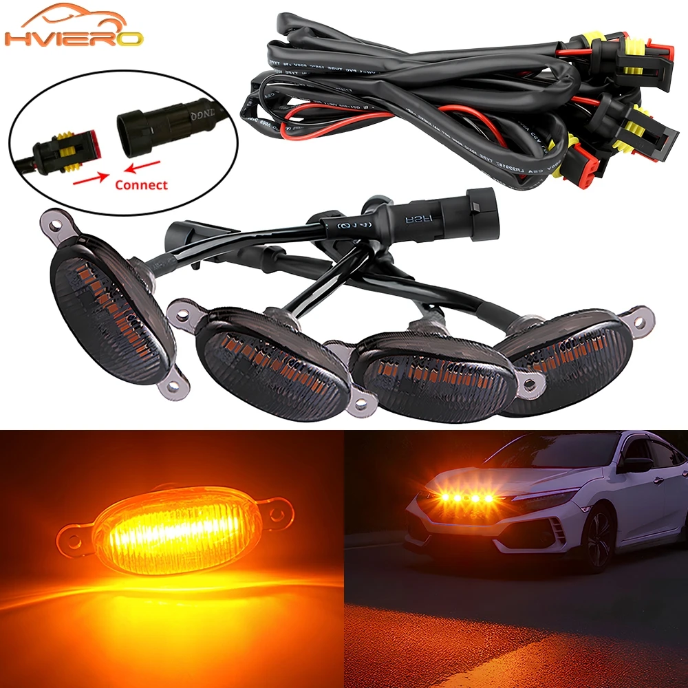 4X سيارة مصبغة ضوء أصفر ضوء النهار تشغيل ضوء LED الزخرفية تحذير ضوء شاحنة صغيرة ضوء الضباب 12 فولت التحكم رابتور