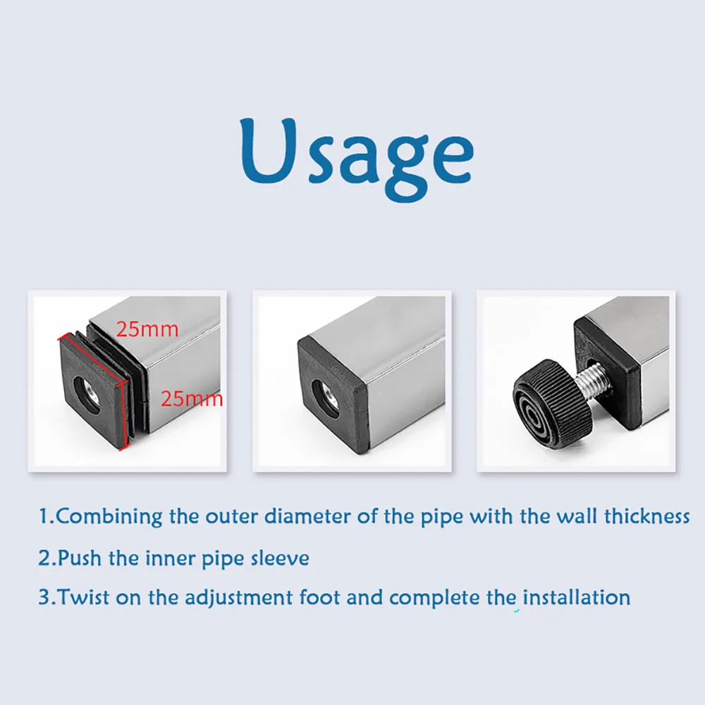 M5 M6 M8 M10 Square/Round Steel Pipe Adjustable Foot Mats With Nuts Plug Furniture Table Chair Leg Heightening Feet Pad 10-100mm