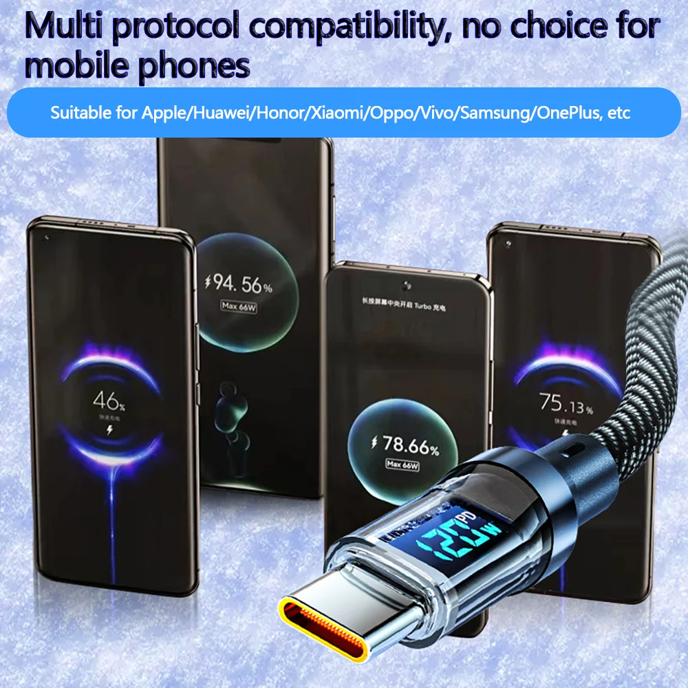 120W Fast Charging USB-C Cable with LED Display 4