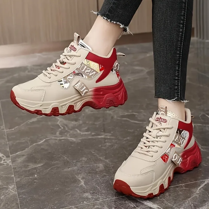 New 2025 Spring and Summer Dad Shoes, Women's Korean Edition Color Blocked Breathable Height Increasing Thick Soled Shoes