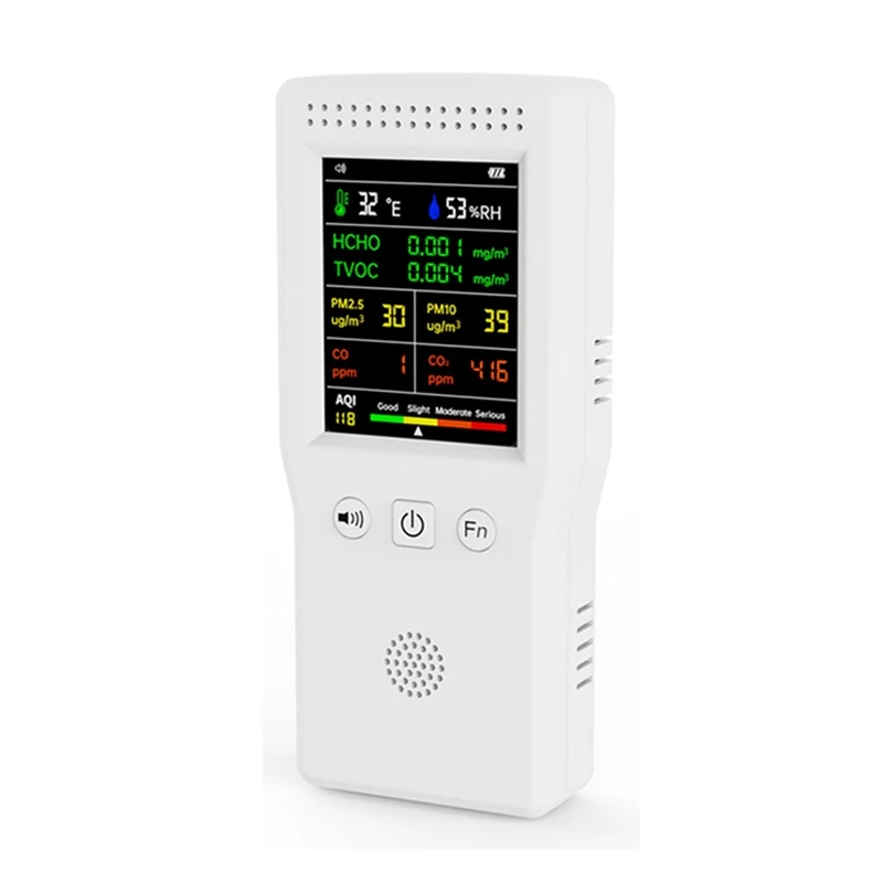 

1 Piece 9 In 1 Air Quality Monitor LCD Display PM2.5 PM10 HCHO TVOC CO CO2 AQI Temperature Humidity Meter (White)