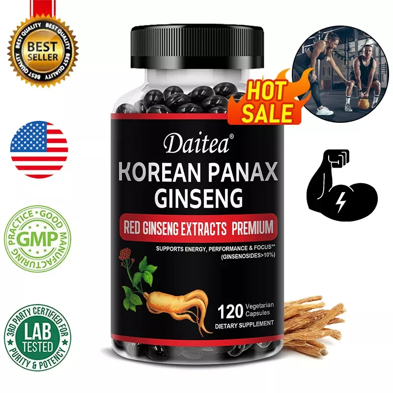 Organic Korean Red Ginseng 1000 mg - 10% Ginsenosides, Memory & Energy, Suitable for Adults Men & Women