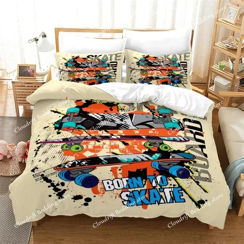 Skateboard Duvet Cover Microfiber Extreme Sports Game Bedding Set Astronaut Spaceman Skateboard Quilt Cover For Kids Teen Boys02