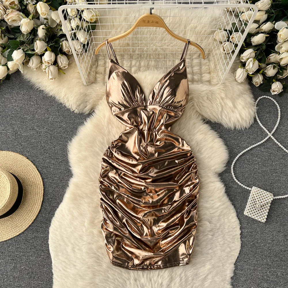 光沢のあるサテンのセクシーなスプリットドレス,Vネック,ショートドレス,スリム,イブニングドレス,クラブ,誕生日,夏