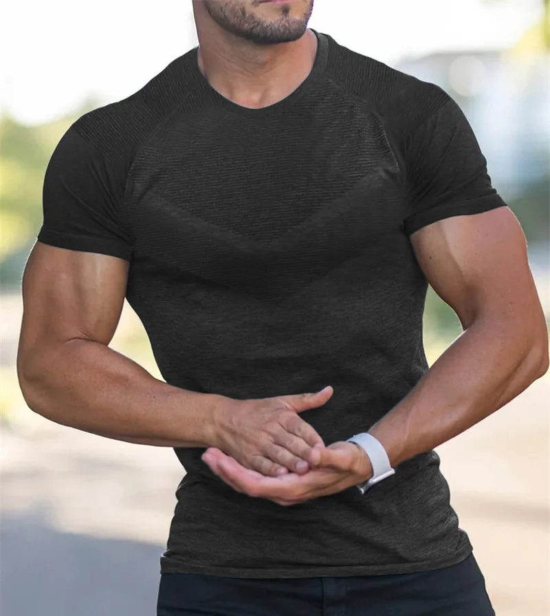 2025, neues elastisches Sport-T-Shirt, schnell trocknend, Fitness-Sportbekleidung, kurzärmelige Oberteile, Laufen, Training, Sommer, Joggen, Fitnessstudio, T-Shirts für Herren