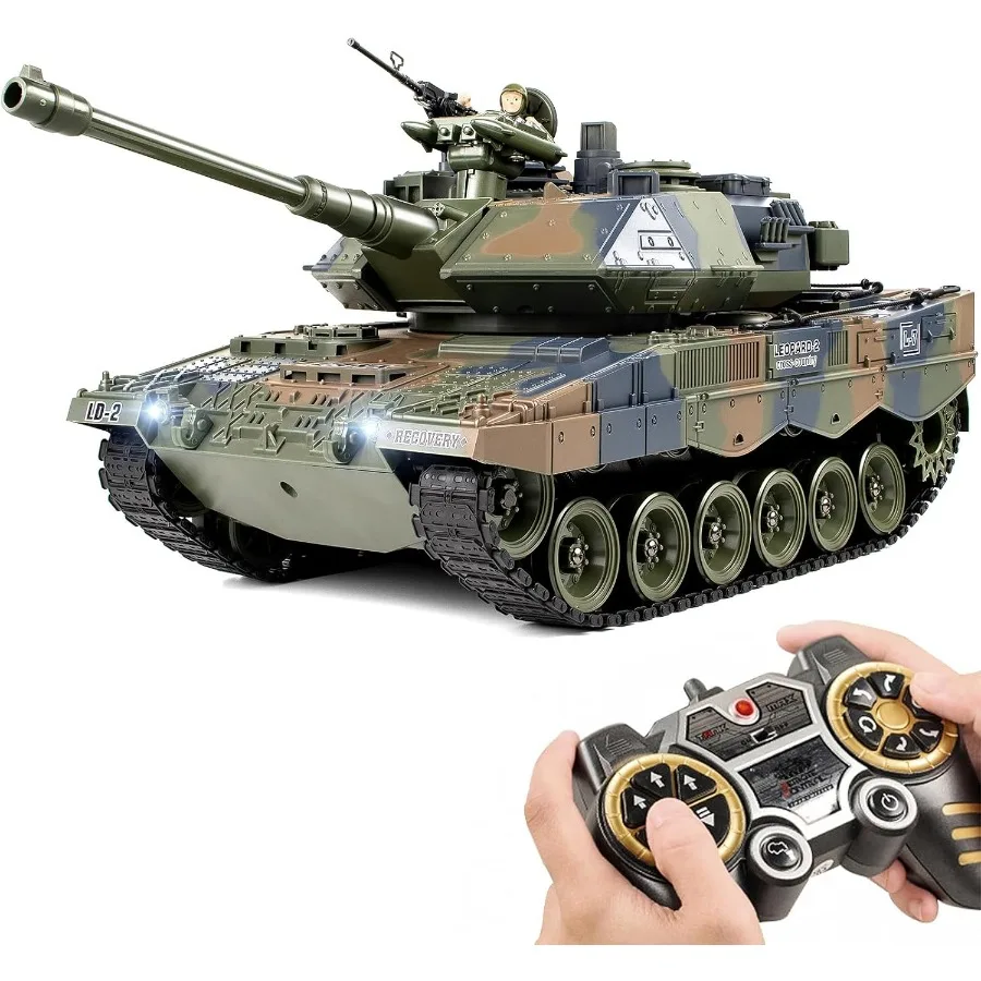 

1:18 Remote Control Tank 2.4GHz German Leopard II RC Tanks 60 Minutes Playing Time Army Tank Toys with Sound Smoke for Adults a
