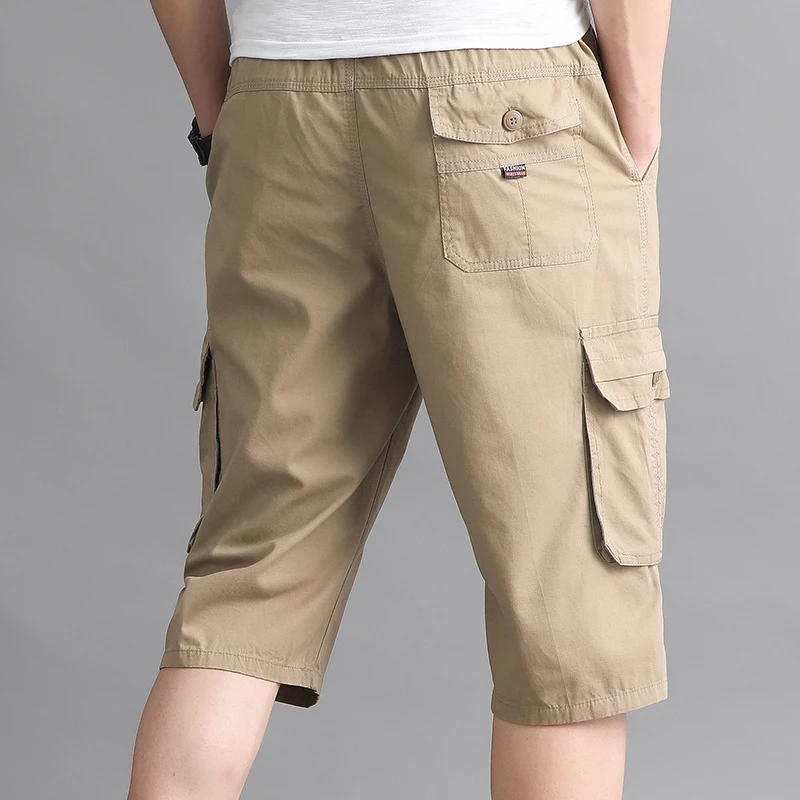 Mens Streetwear Casual Shorts Fashion Loose Straight Cargo Shorts Below Knee Cotton Joggers Shorts Man Cropped Pants