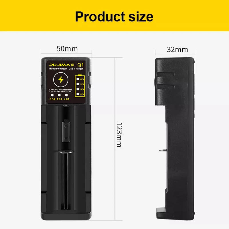 PUJIMAX Universal 18650 Battery Charger With Charging Cable For 18650 26650 21700 18350 3.7V 4.2V Rechargeable Li-ion Battery