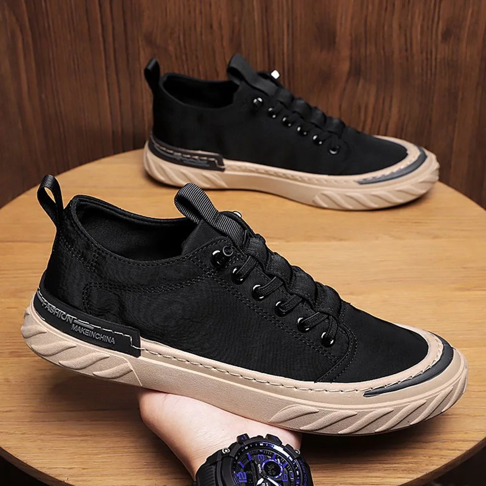 Spring Summer Casual Loafers Mens Canvas Shoes Flat Cool Style Slip-On Breathable Comfortable All Day Wear Black Grey DX955