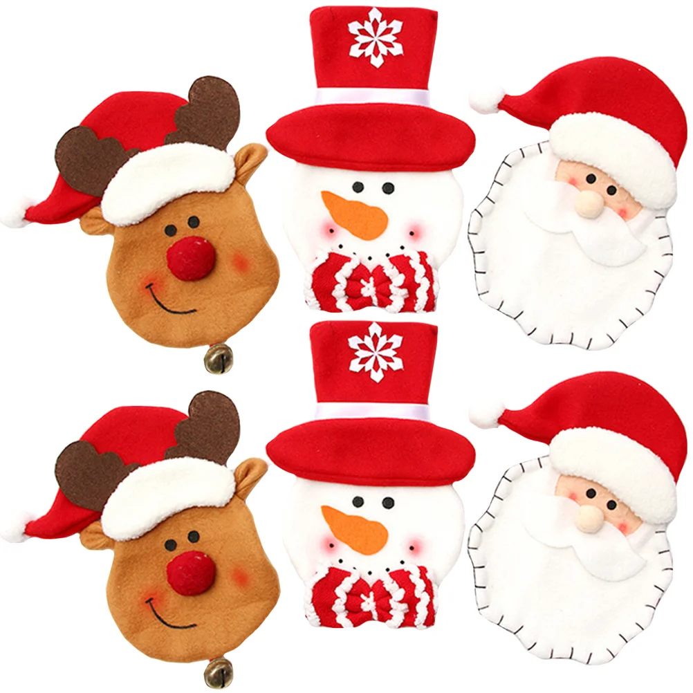 

6Pcs Christmas Tableware Holders Non-Woven Dinner Tool Suit Red White Brown Table Decor Party Cutlery Storage Bags