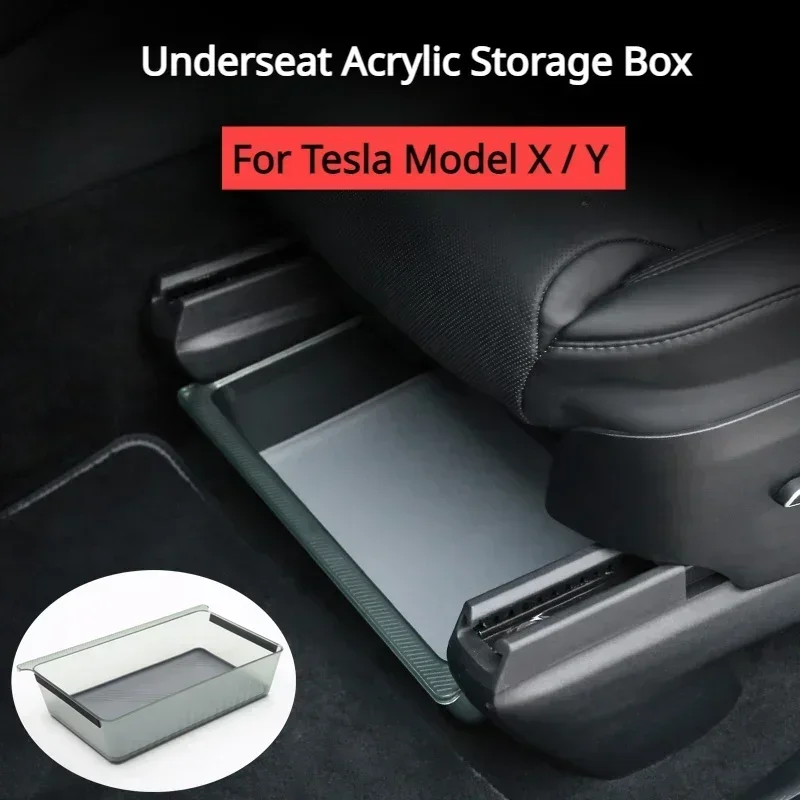 

Under Seat Storage Box for Tesla Model Y Model X Premium Acrylic Silicone Pad Push Pull Transparency Car Interior Accessories