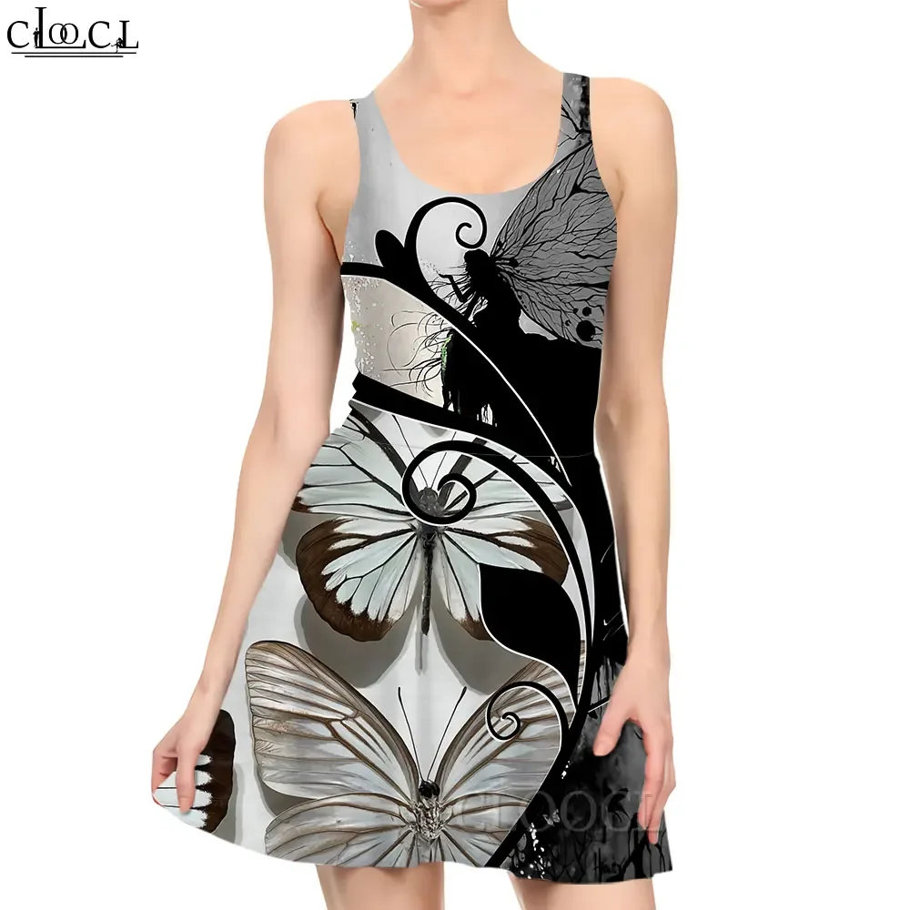 CLOOCL ใหม่สบายๆเซ็กซี่ผู้หญิงชุดรูปแบบผีเสื้อที่สวยงาม 3D พิมพ์มินิเดรสย้อนยุคแฟชั่นสาวชุดชายหาดบาง