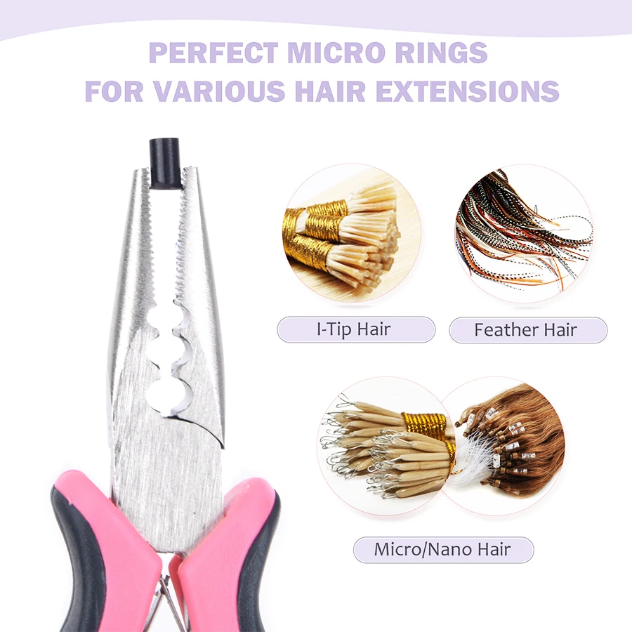 حلقة ربط صغيرة لشعر الإنسان ، أنابيب نحاسية غير سيليكون ، قفل الخرز لشعر I-Tip ، Feather ،