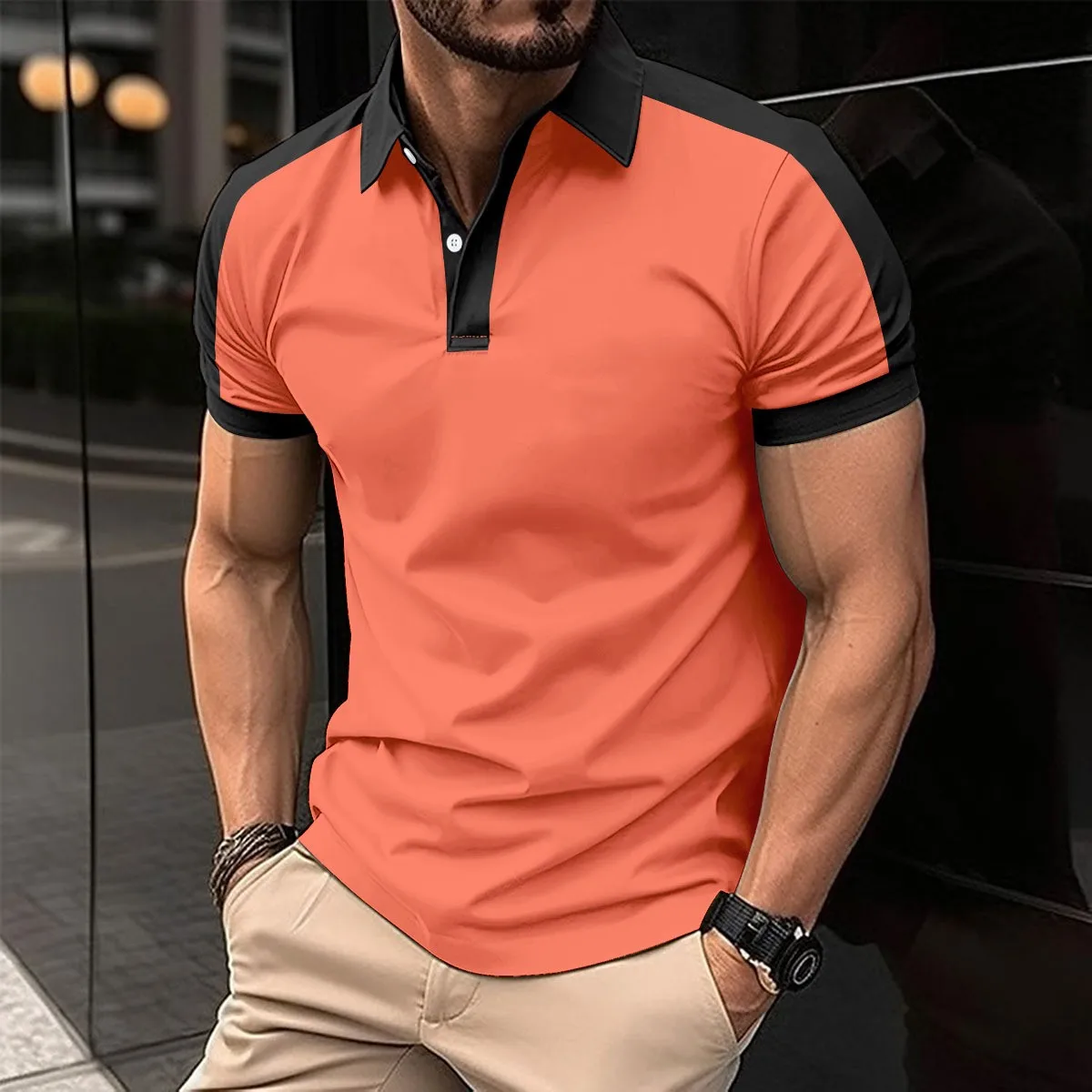 

Summer Men's Color Block Patchwork Polo Shirt - Short Sleeve - Collar Design - Casual Fit - Breathable - Quick-Drying Men's Golf