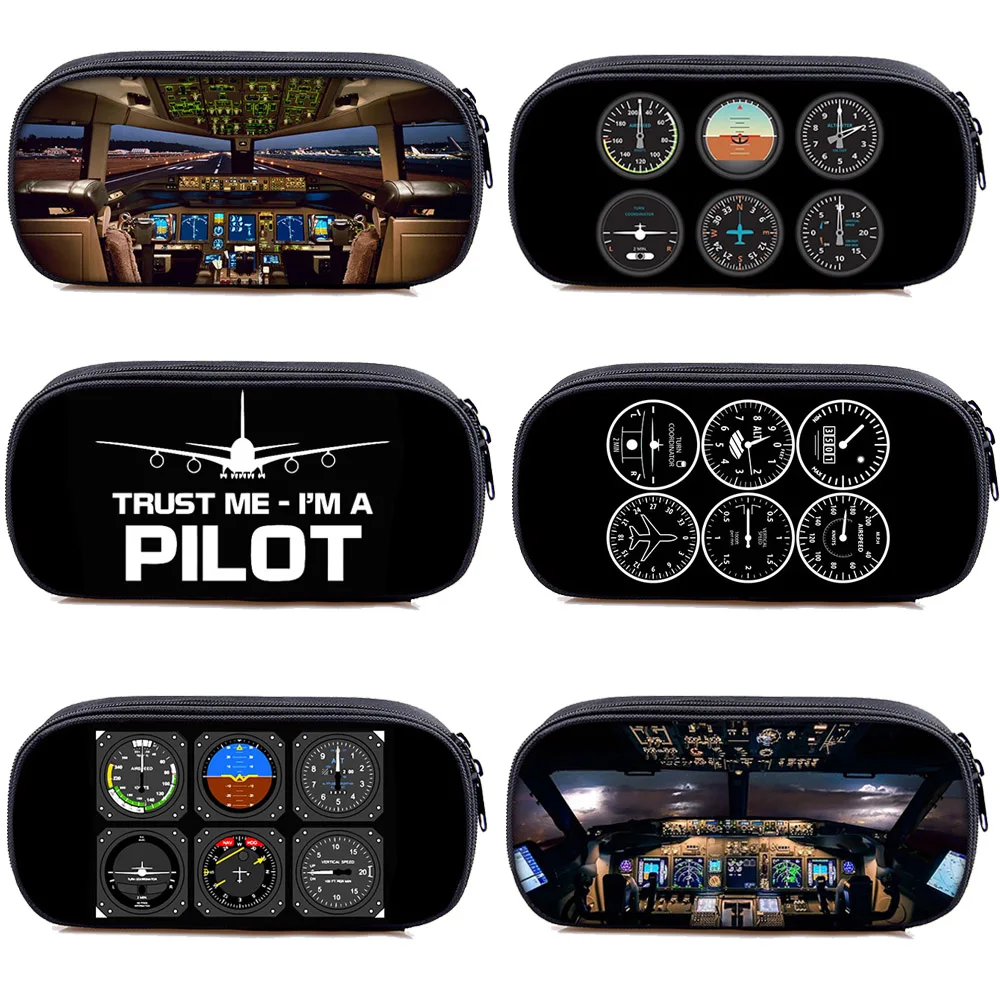 Cockpit Six Dials Flight Simulator Cosmetic Case Pencil Box Pilots 6 Pack Storage Stationary Bag Pencil Bag School Supplies Gift