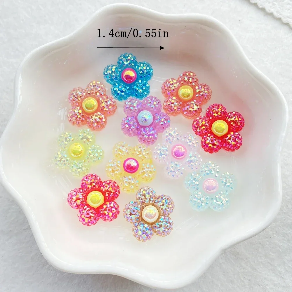 30Pcs 14mm AB Resin Mini Rhinestone Flowers Colorful Gem Scrapbook Wedding Ornament DIY Craft & Nail Art Appliques