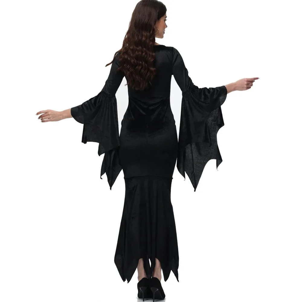 Women Witch Dresses Gothic Flared Sleeve Bodycon Dress Carnival Purim Halloween Cosplay Vampire Masquerade Performance Costume