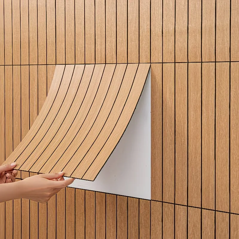10pcs 30x30cm Wood Grain Self Adhesive Wall Panel Peel and Stick Pet Slat Panels Faux Wood Wall Covering for Bathroom Kitchen