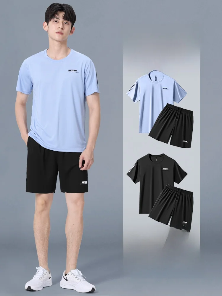 

Pierre Cardin Men's Summer Running Sportswear Ice Silk Qui Dry ort Sve T-irt Baskeall Fitn Training Clothes Set