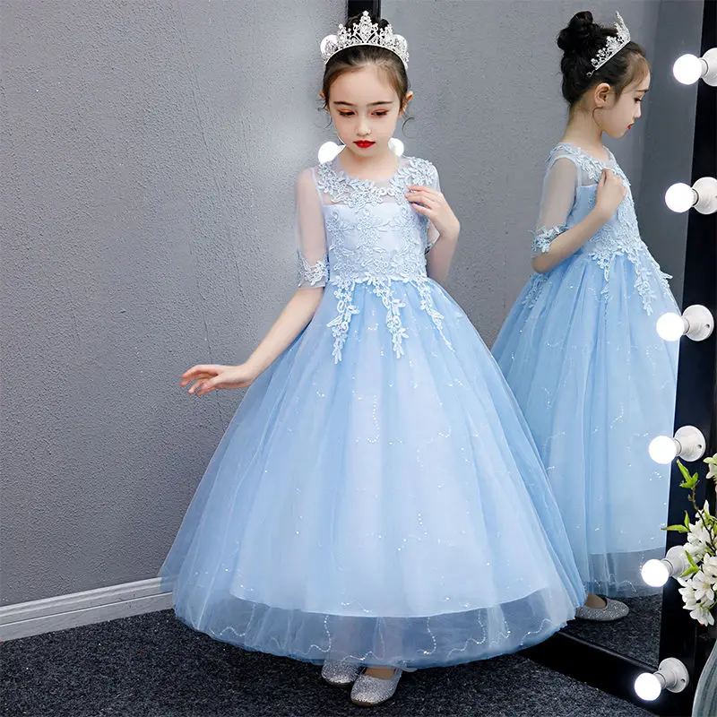 Kids Dress For 4-12 Girls Costumes Wedding Party Tailing Evening Elegant Princess Sleeveless Children’s Dresses 2024 N26