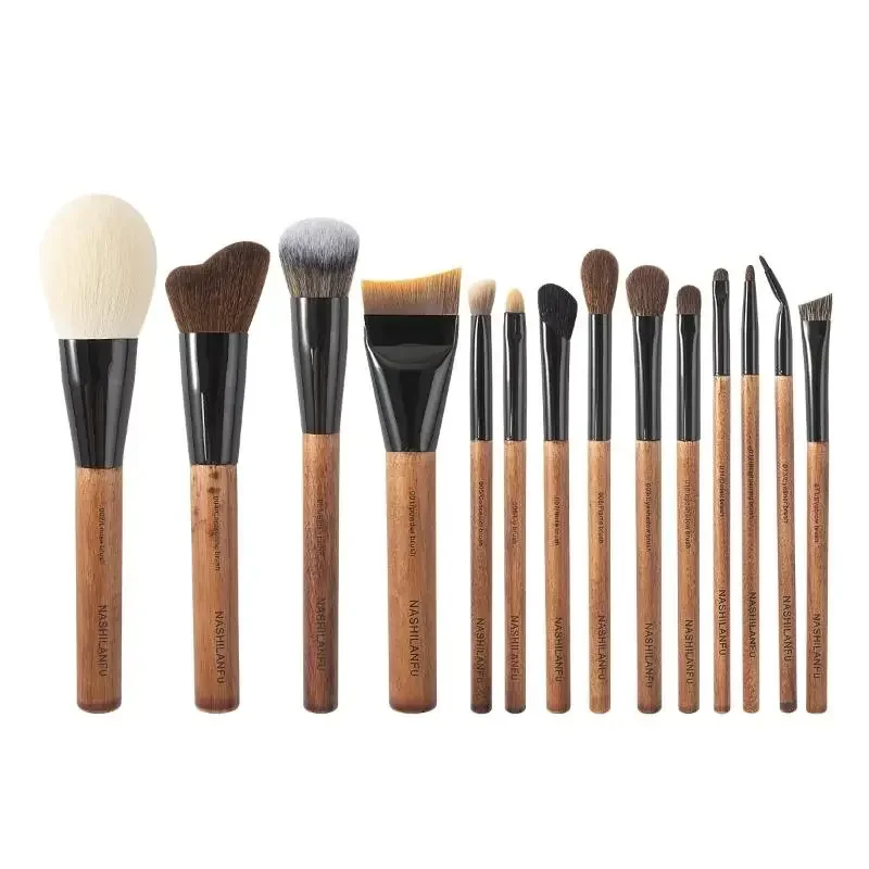 Pinceaux de maquillage en bois naturel, fard à joues, surligneur, poudre, correcteur pour les yeux, outil cosmétique professionnel de précision