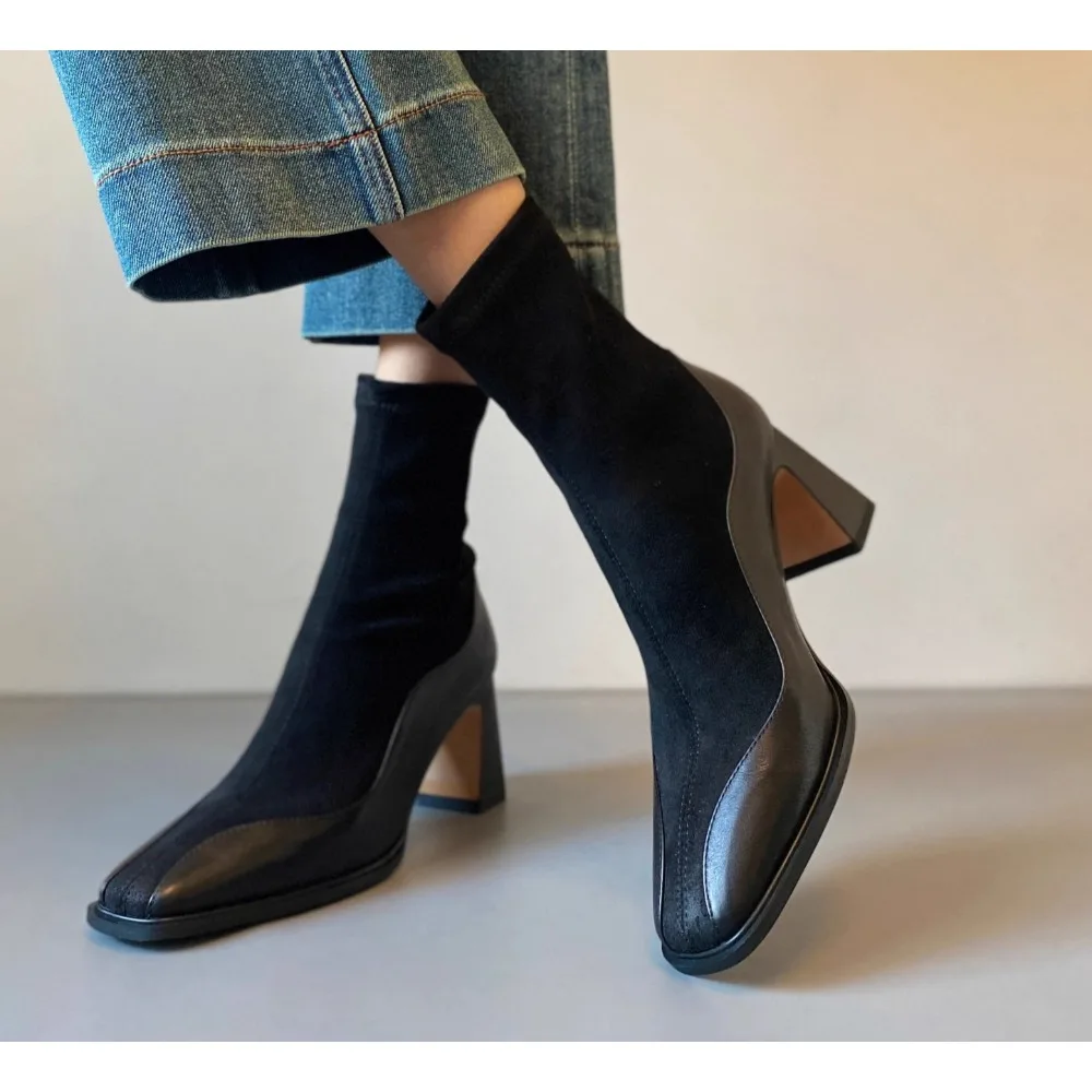 

Designer Vintage Street Style Women Ankle Boots Fashion Square Toe Short Booties Autumn Winter Ladies Shoes Botas Mujer