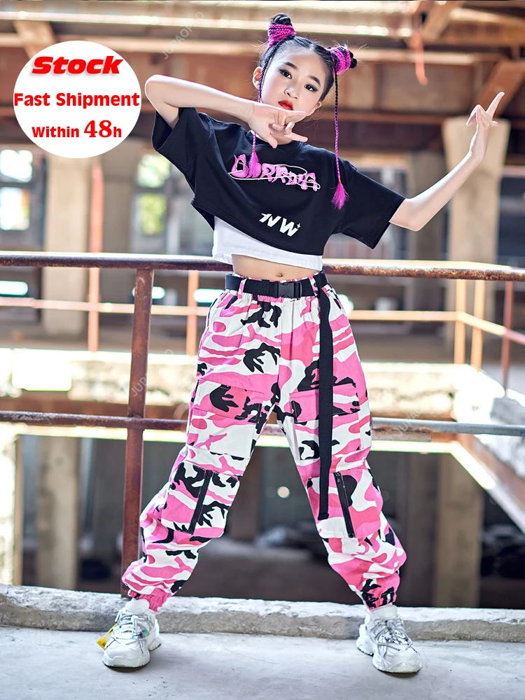 Vêtements de danse jazz pour filles, costume Hip Hop, t-shirt court, pantalon CamSolomon, streetwear de performance pour enfants, été 2023