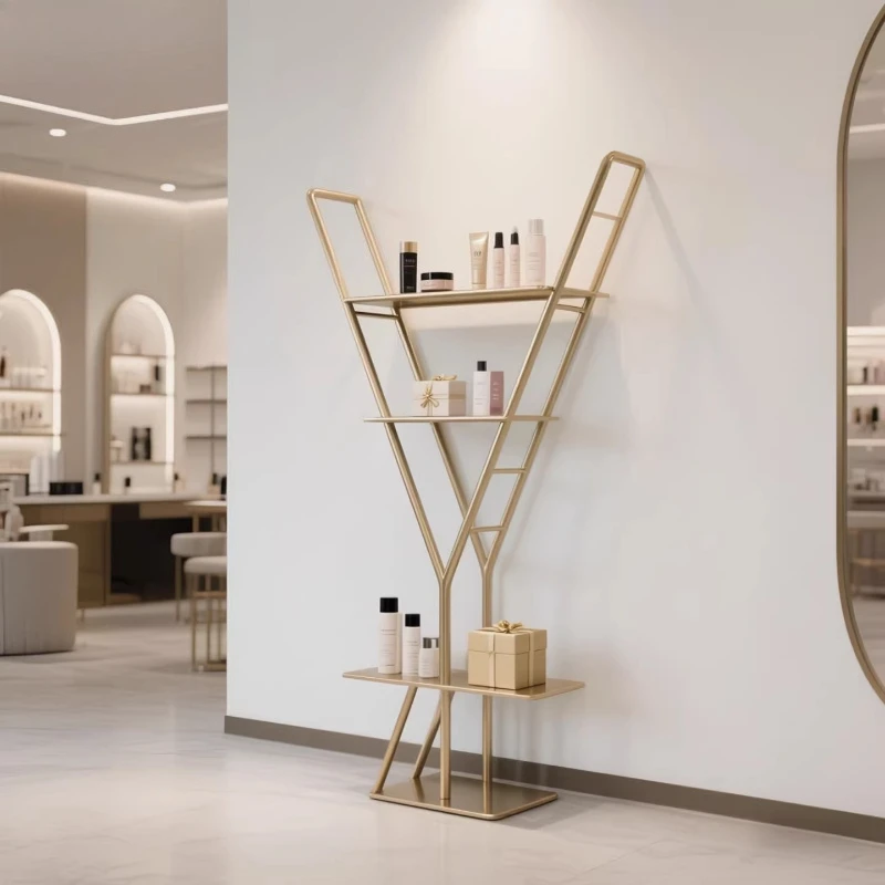 Display cabinet Golden creative display rack Cosmetics multi-layer shelf Display cabinet Simple shelf