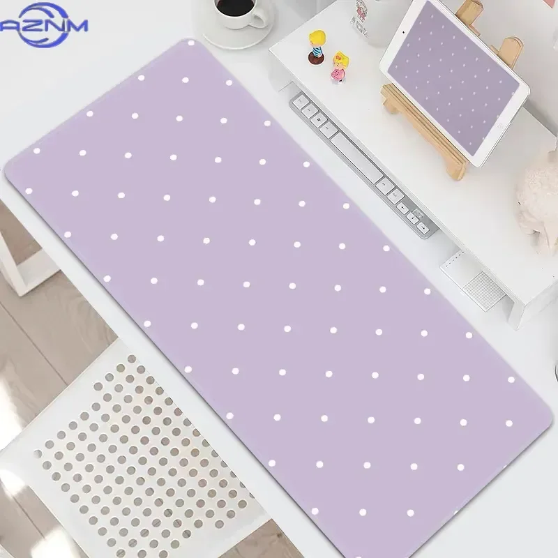 Korean Ins Minimalist Cartoon XXL Extended Desk Mat Solid‑Color Polka‑Dot Aesthetic Mouse Pad for Girls PC Home Office Desktop D