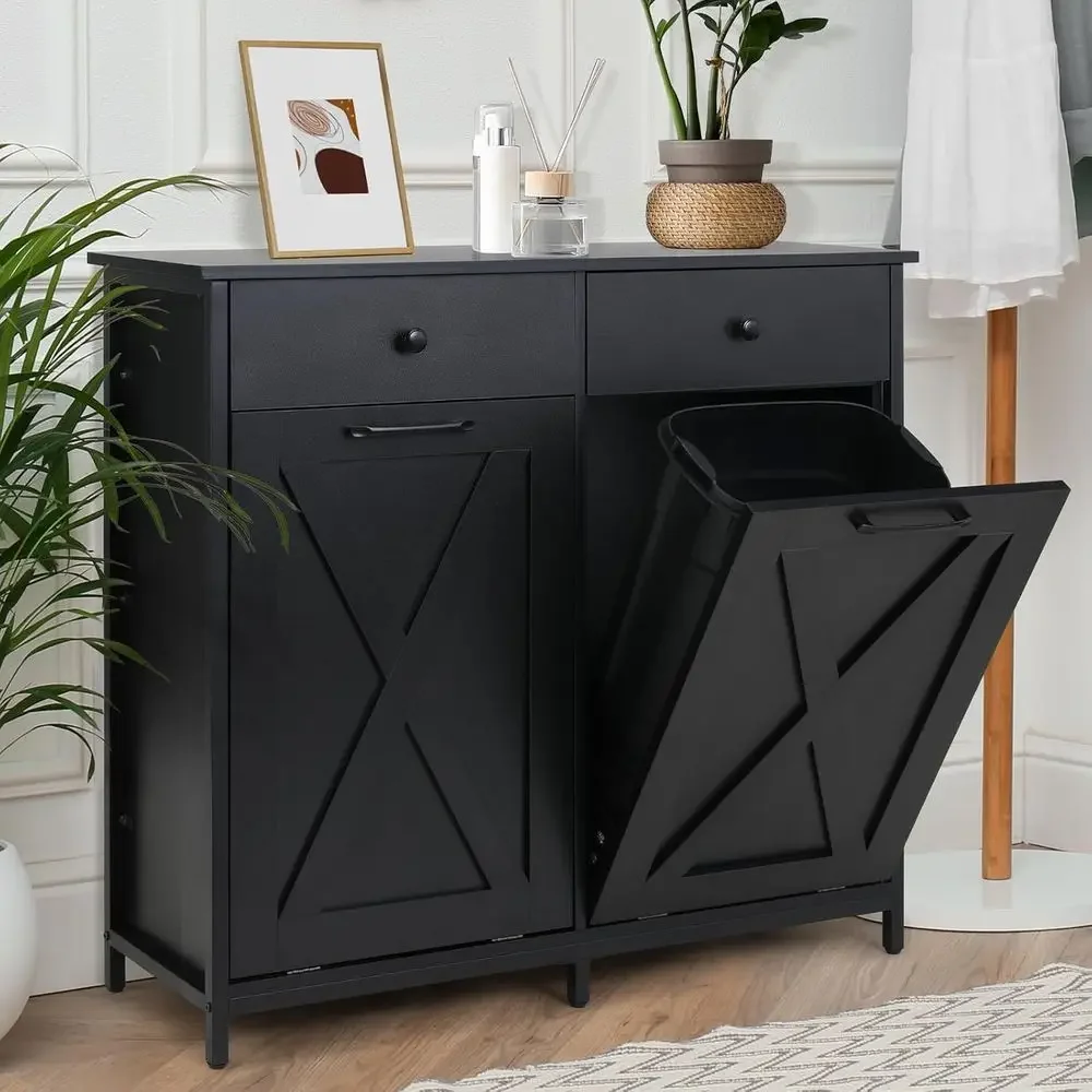 

Dual 10 Gallon Trash Cabinets for Kitchen, Laundry, and Living Spaces - Black