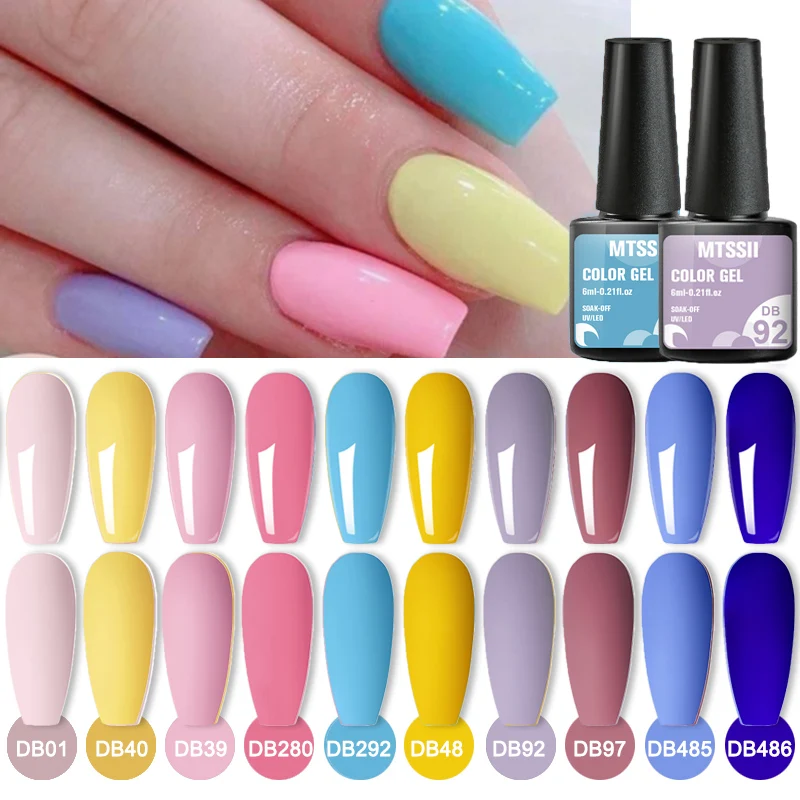 

Mtssii 6ml Spring Color Nail Gel Polish Colors Pink Purple Yellow Blue Semi-permanent UV Gel Soak Off UV Lamp Cure Nail Varnish