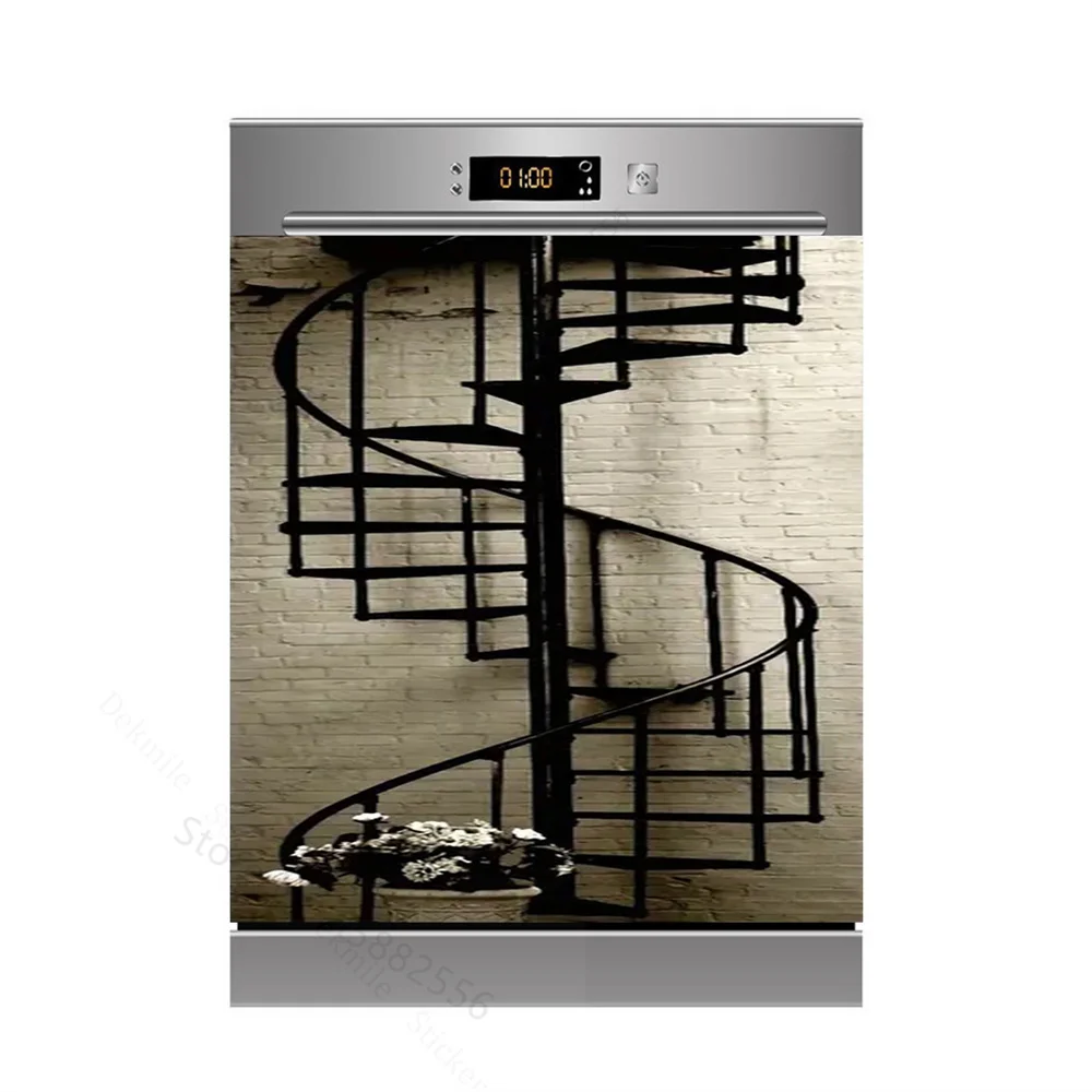 Relief Figures Dishwasher Sticker Panel Decal Vinyl Sticker Starry Mandala Architecture Wooden Door Kitchen Home Decoration