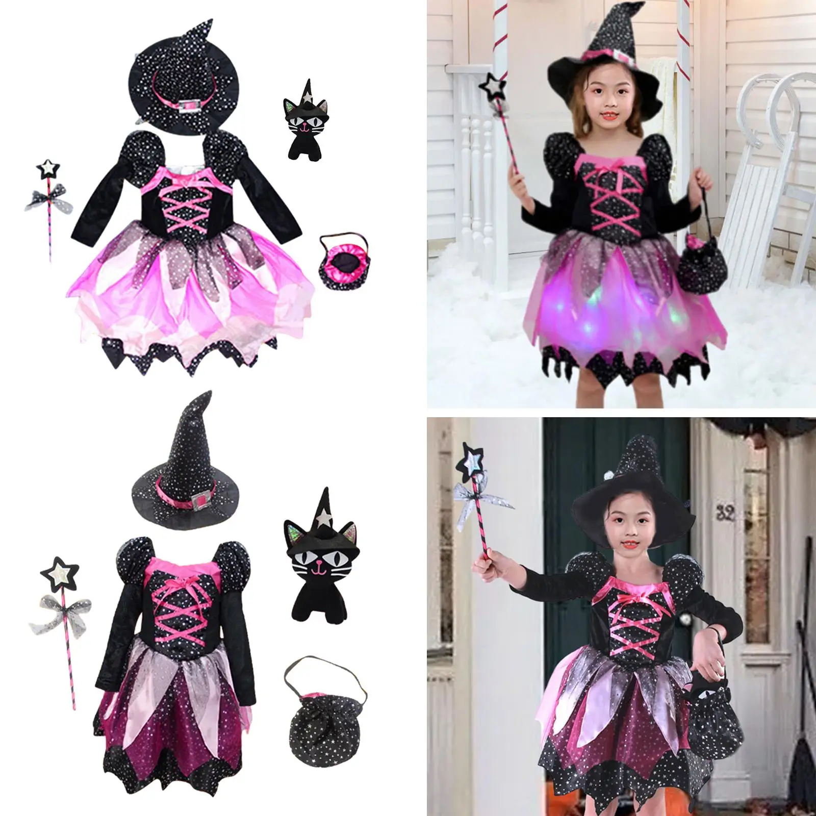 

Детский костюм ведьмы, костюм ведьмы для девочек со шляпой и штангой для детей, малышей