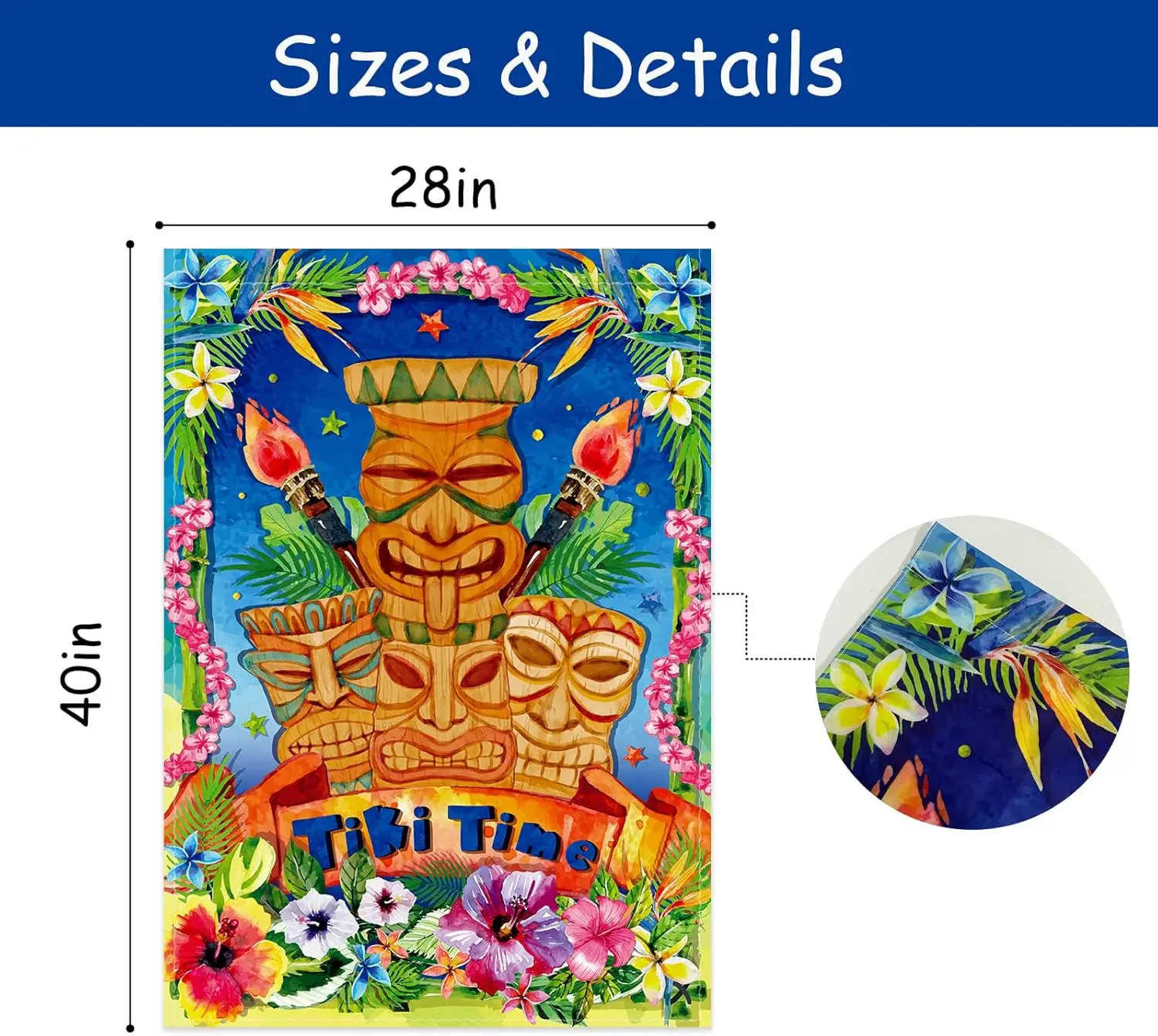 Tiki Time Summe House Flag - Luau Party Yard Sign - Tiki Bar Hawaii Tropical Luau Hibiscus Frangipani Flower Flag - Summer O UUN - view 3