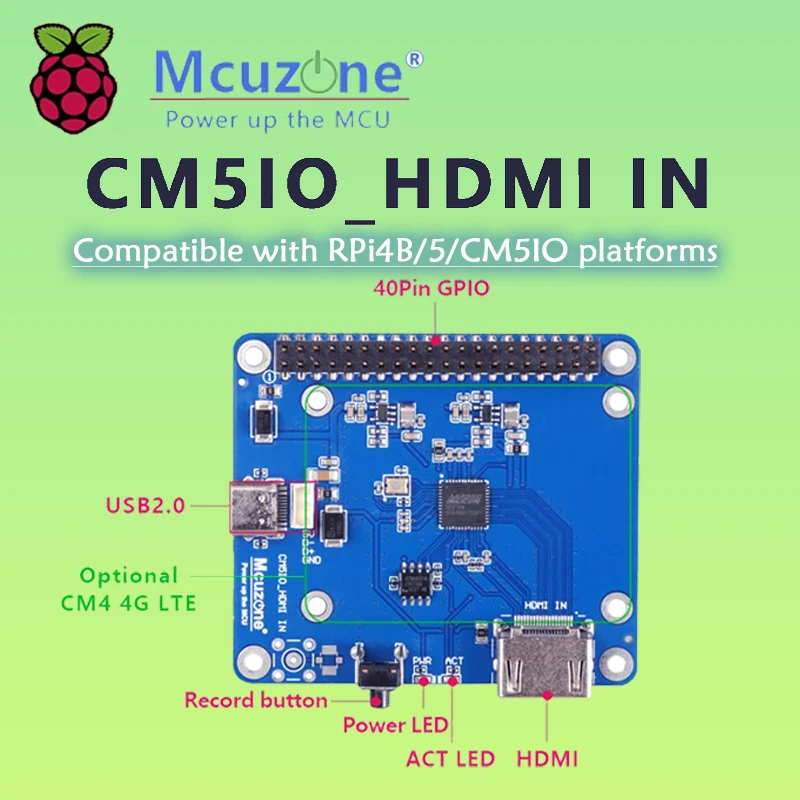

Raspberry Pi CM5IO_HDMI IN module, for RPi 4B/5/CM5IO, Drive free, 1920*1080, OBS recording, video capture,live streaming