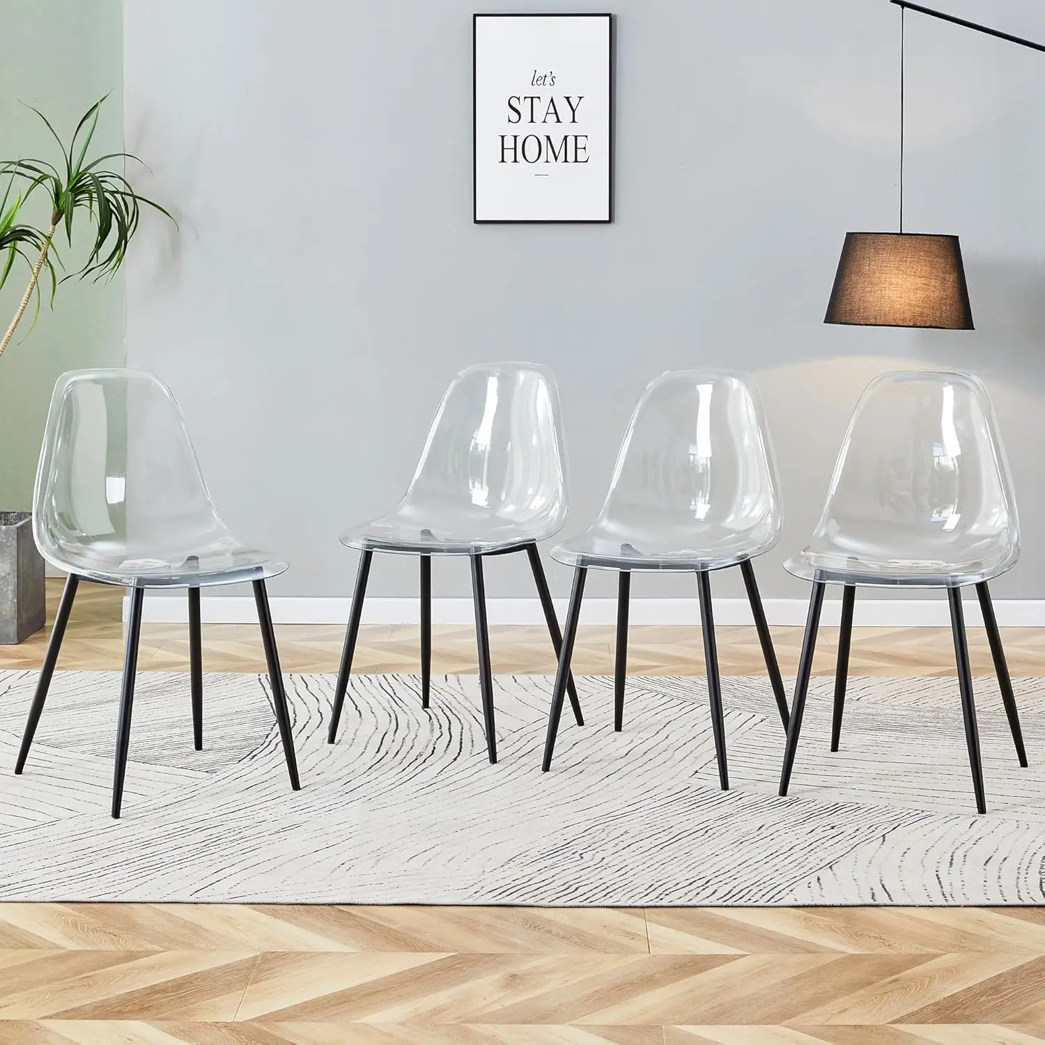 

Dining Chairs, Clear Dining Chairs Set Of 4, Modern Kitchen Chairs With Transparent Seat, Acrylic Accent Side Chairs With Metal