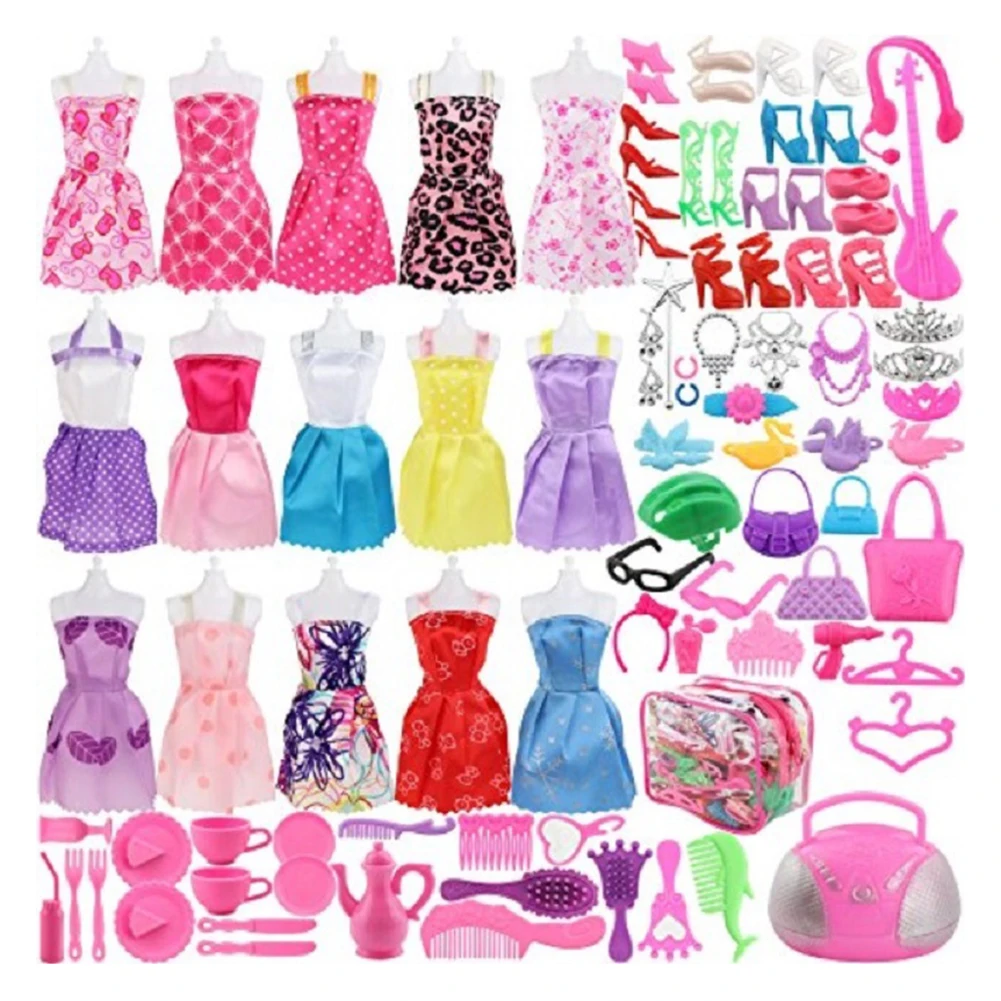 Mini vestido e bolsa Outfit Rack, Handmade Doll Shoes and Boots, DIY Dollhouse Toy Acessório, cor aleatória, presente de Natal e aniversário, 106pcs