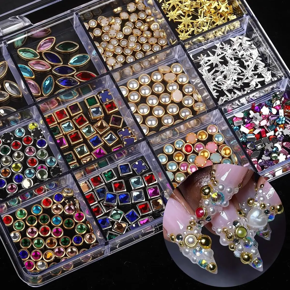 1 Box Luxuriöse Glänzende Nagelrhinesteine Schmuck 3D Bunte Legierung Edelstein-Einlagen Nagelkunst-Dekorationen für DIY Nagel-Ornamente – Detail 4