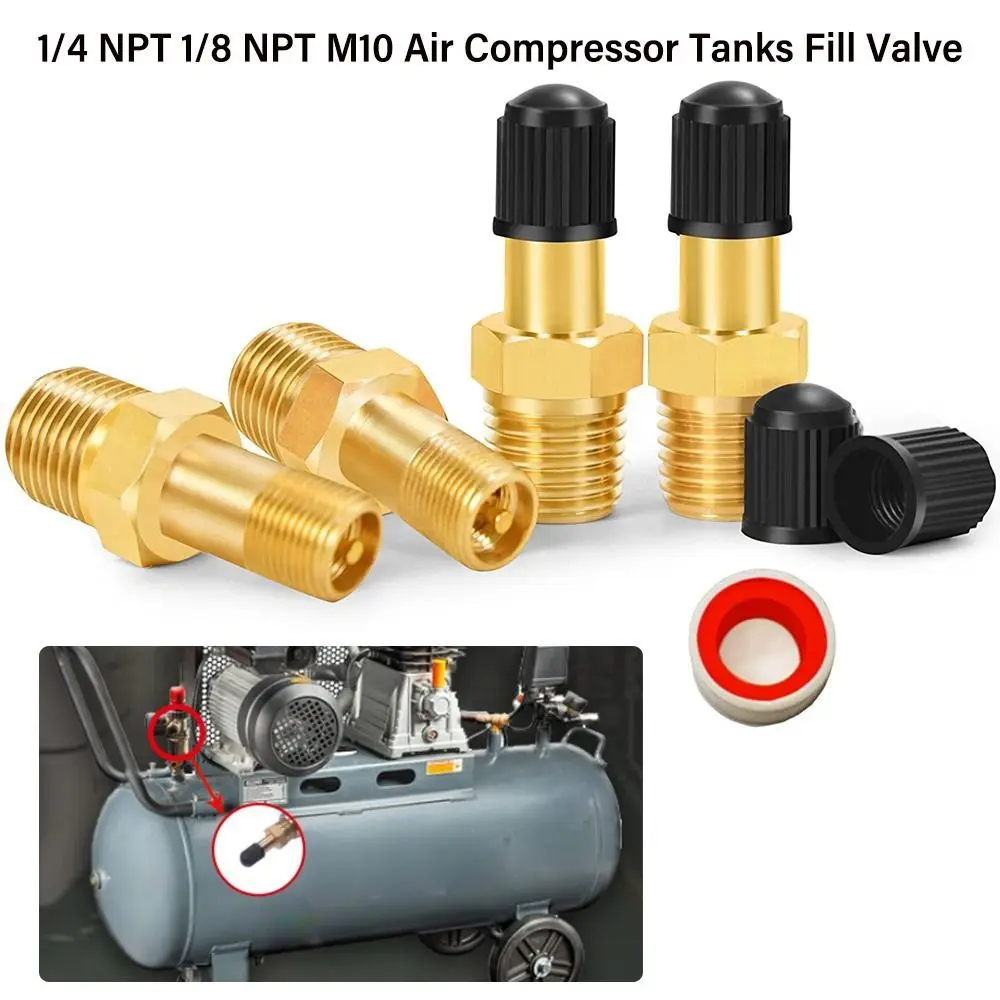 1/4 NPT 1/8 NPT M10 Air Compressor Tanks Fill Valve Automobile Tire Valve Core Tire Copper Valve Practical Hand Tool Parts