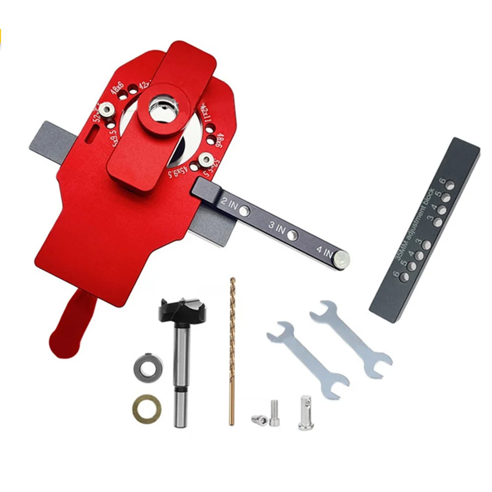 

2 In 1 Cabinet Hinge Jig Tool with 35mm Hole Guide for Quick and Precise Mounting of Concealed Hinges on Doors and Furniture