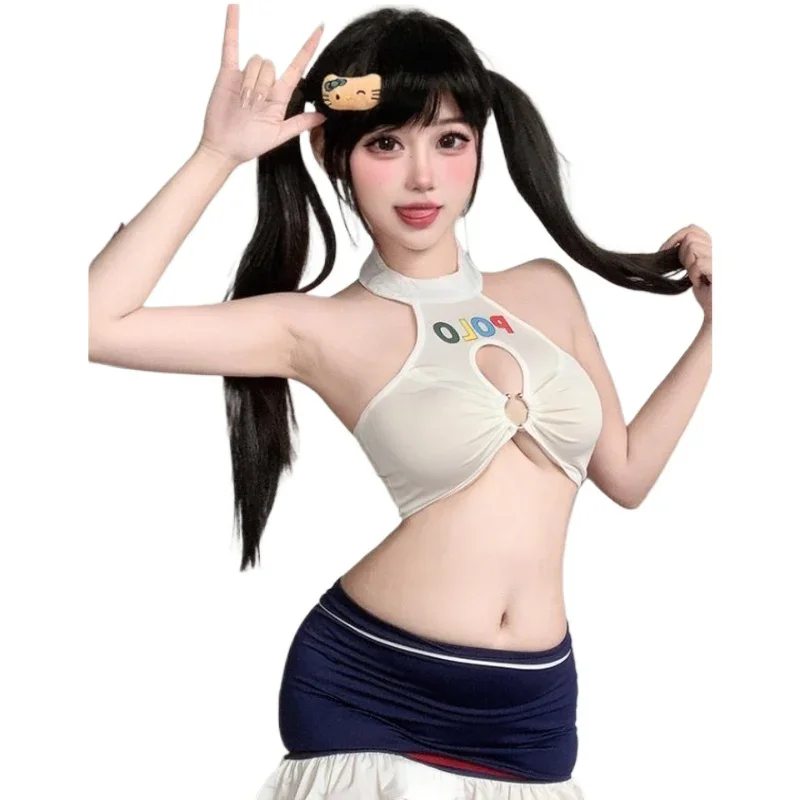 

Sexy Lingerie College Cute JK Uniform Tempting Sweet Schoolgirl Cosplay Hollow Out Top Ruffled Miniskirt Kawaii Student Costumes