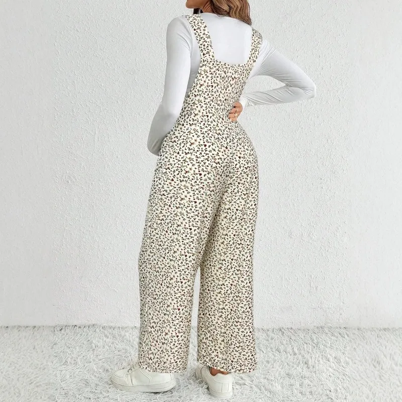 Spring Summer Maternity Pants Suspender Trouser Loose Casual Pregnant Women Floral Printed Rompers Overalls Wide-Leg Jumpsuits