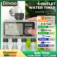 Diivoo Garden Watering Timer 4 Zone Automatic Irrigation System with Rain Delay Manual/Auto Mode Garden Hose Timer for Lawn Yard