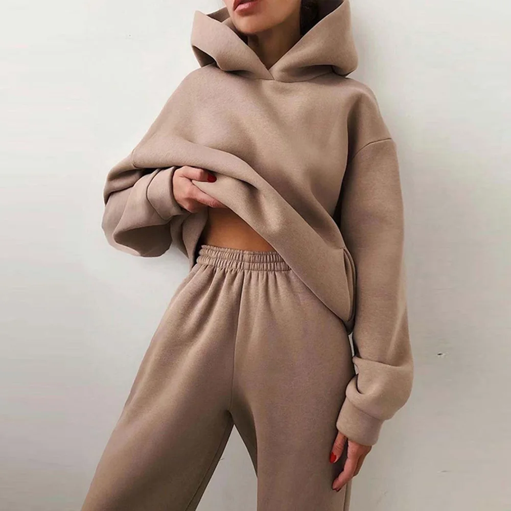 Winter Two Piece Sets Women Tracksuit Oversized Suit 2022 Autumn Trouser Suits Female Sweatshirt Solid Sports Hoodie Sportswear