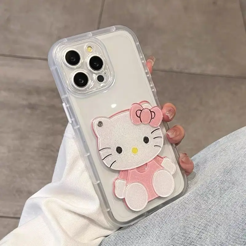 

Подушка безопасности с круглыми краями Hello Kitty Makeup 3D Розовый зеркальный чехол для телефона для iPhone 16, 13, 12, 11 PRO MAX 15, 14 PLUS X XS, однотонный чехол