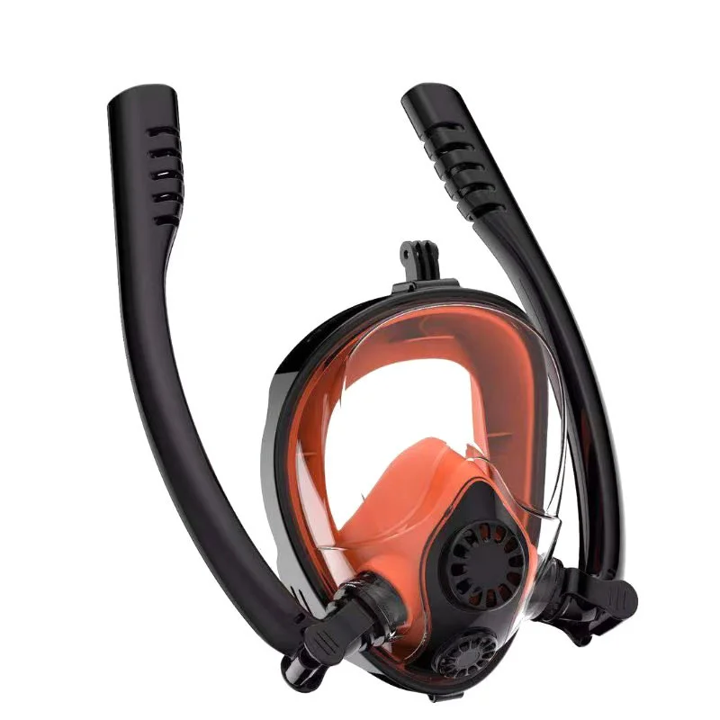 

New Full Face Dive Mask Silicone Breathing Double Hose Removable Full Dry Snorkeling Dive Mask Diving Gear