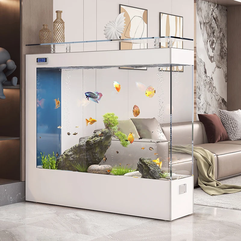 Light luxury fish tank living room household medium and large ultra-white glass floor-to-ceiling ecological aquarium partition