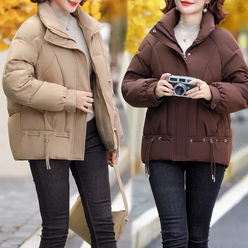 2024 Fashion Women Down Cotton Jacket Autumn Winter Stand Collar Long Sleeve Warm Coat Female Parka New Chaquetas Para Mujeres