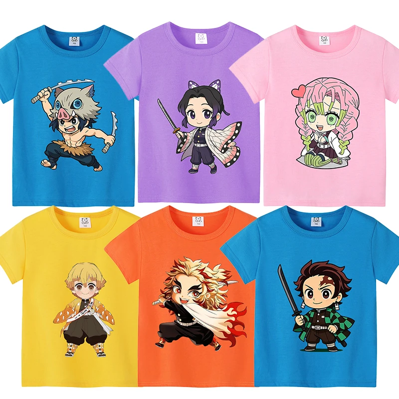 

Demon Slayer Children T-shirt Girl Boy Cotton Short Sleeves Anime Cartoon Tees Fashion Round Neck T Shirt Kids Summer Clothes