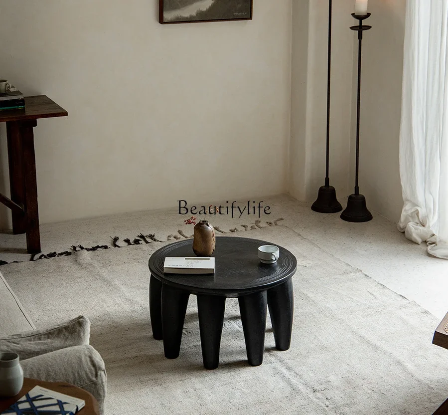 

yj7 Whole wood creative wabi-sabi wind living room sofa coffee table round leisure homestay tea room solid wood tea table